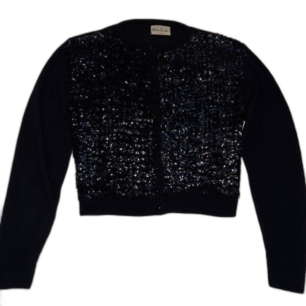 Vintage Early 1960’s Black Sequin Cardigan LS Waist Length Sweater Size S (34”B)